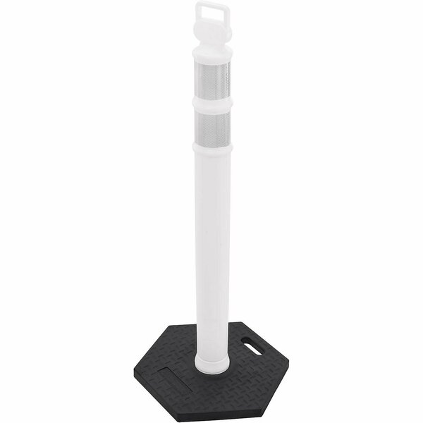 Global Industrial Portable Reflective Delineator Post with Hexagonal Base, 49inH, White 670686
